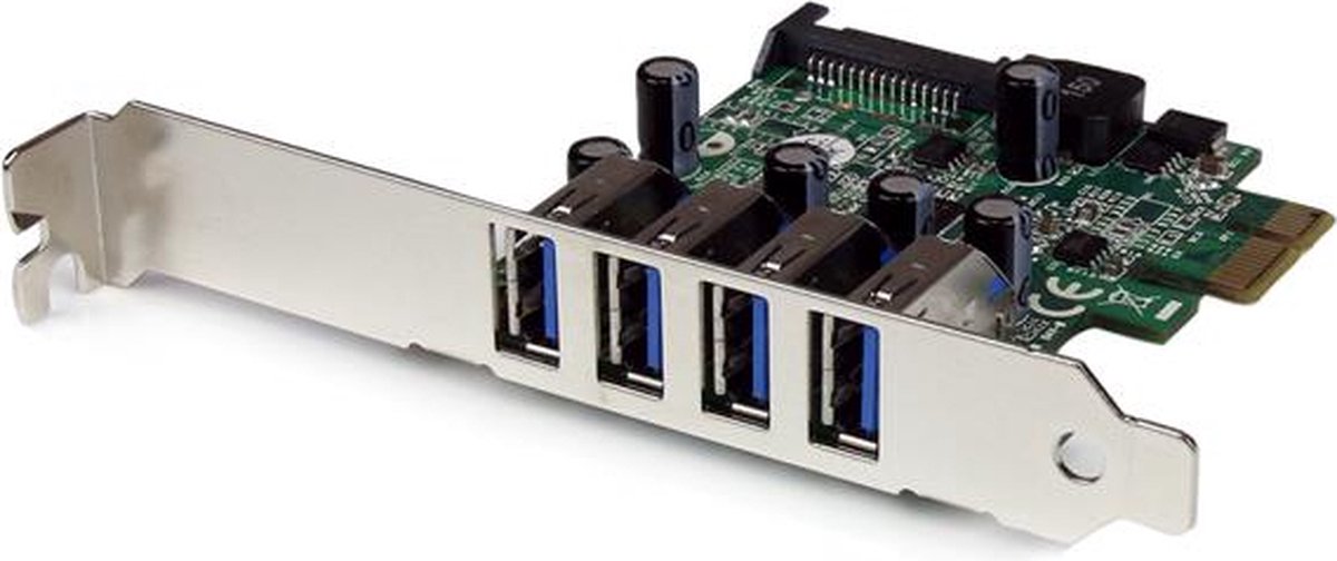 StarTech.com Tarjeta Adaptador PCI Express PCI-E USB 3.0 con UASP de 4 Puertos - Alimentación SATA