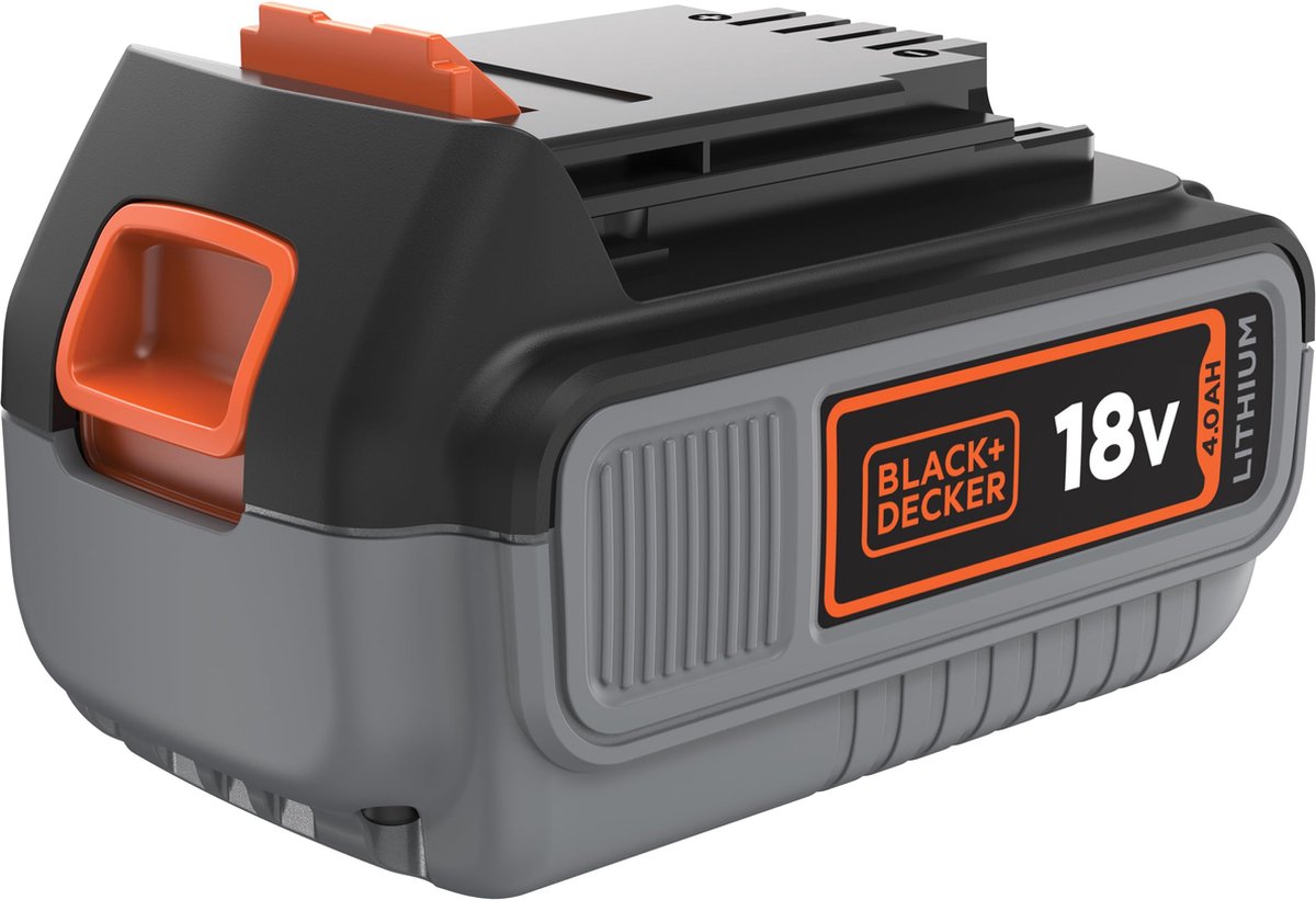 BLACK+DECKER Batería de carril 18V, batería de litio 4.0Ah, compatible con todas las herramientas BLACK+DECKER 18V, sin efecto memoria, baja autodescarga, práctica, compacta y versátil, BL4018-XJ