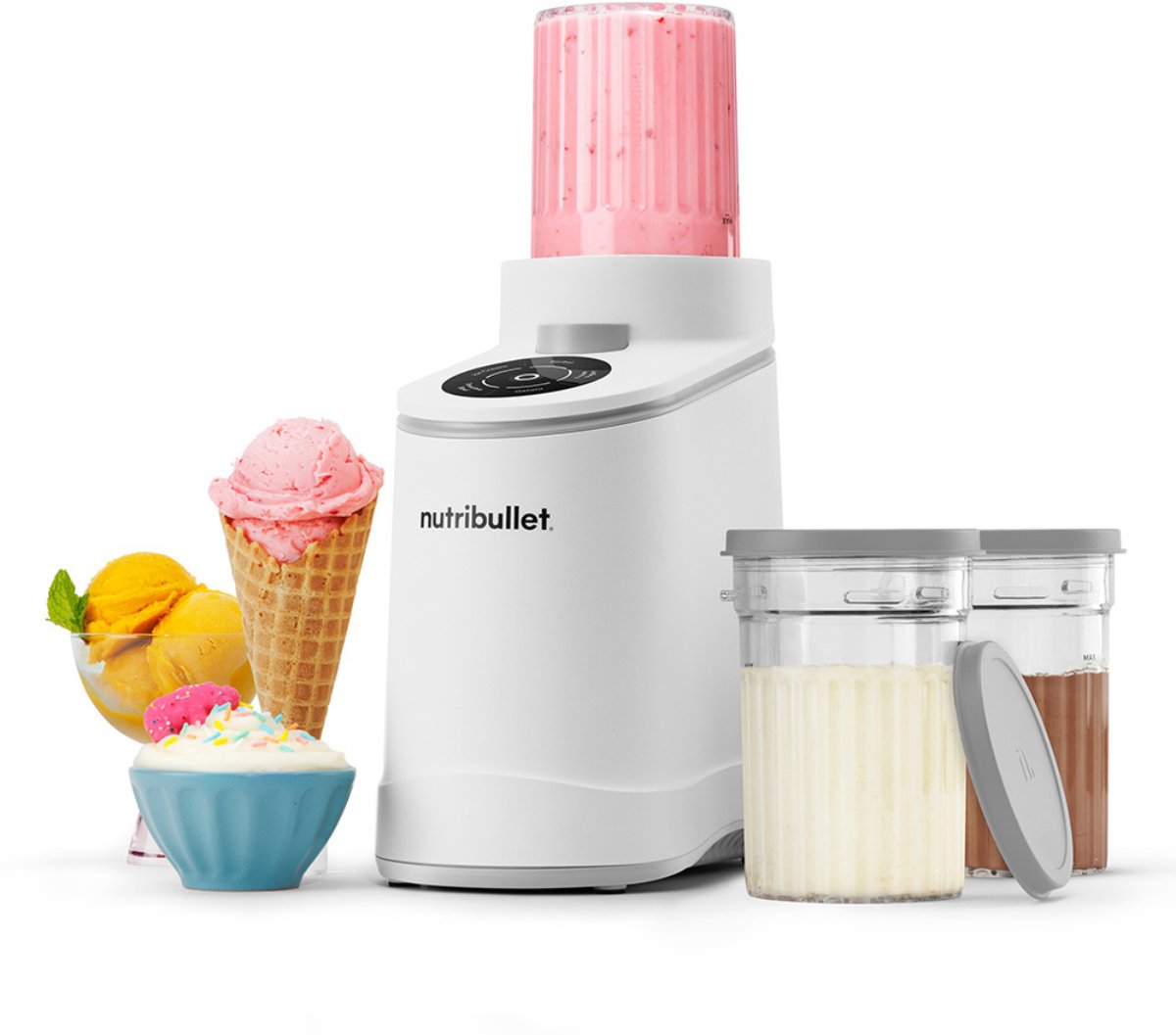 Heladera Nutribullet Chill NBD0503W, 3 tarrinas vasos, 5 progarmas, blanco mate