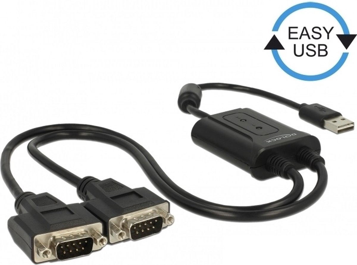 DeLOCK 63950 cable de serie Negro 0,6 m USB 2.0 Type-A 2 x RS-232 DB9