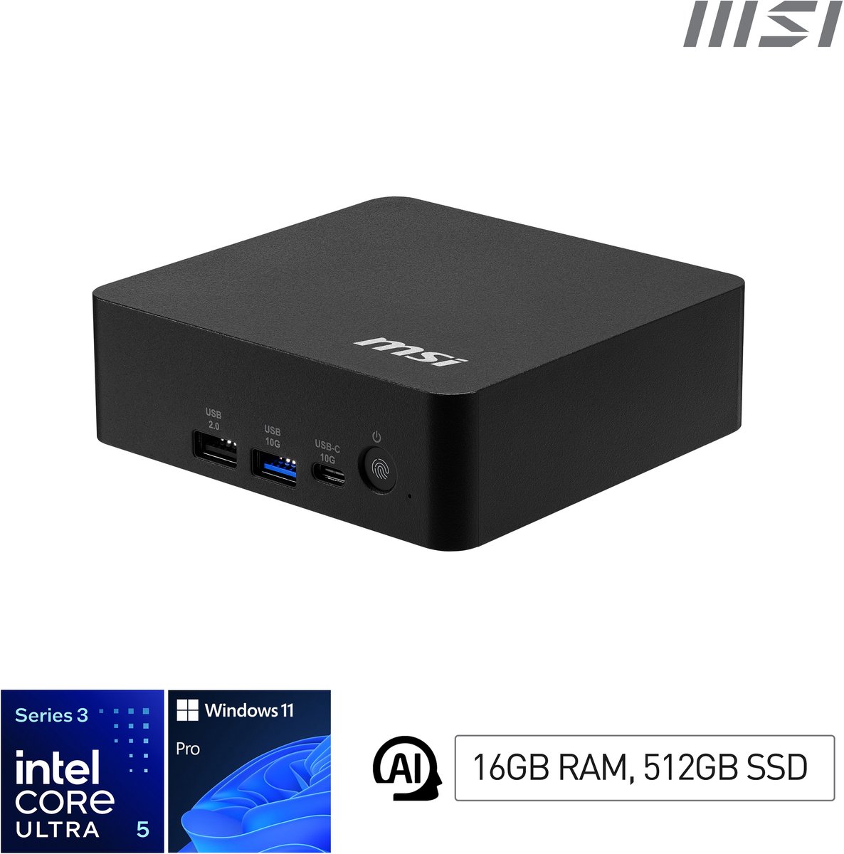 MSI Cubi NUC AI+ 3MG-004EU Copilot+ PC Intel Core Ultra 5 322 16 GB DDR5-SDRAM 512 GB SSD Windows 11 Pro Mini PC Negro