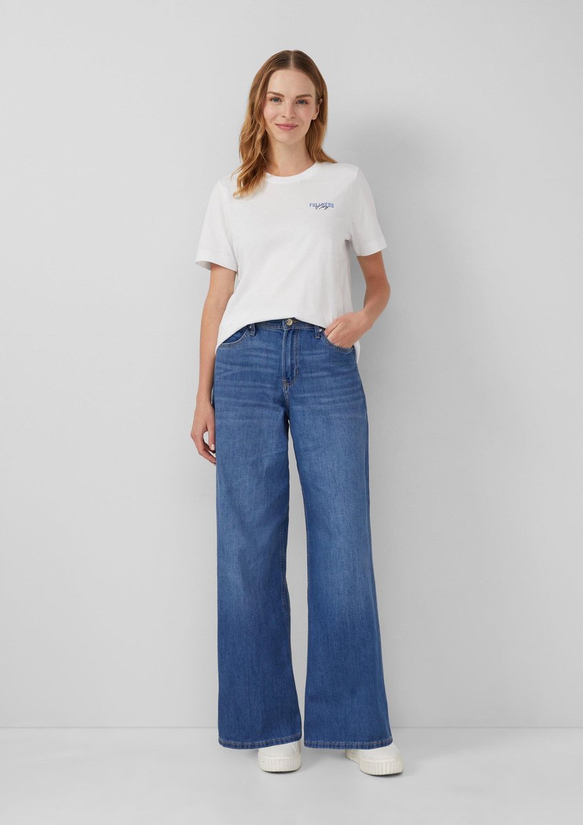 Weite Bein Jeans mit Reißverschluss Knopf gerade Passform hohe Taille Weitbein Damen s.Oliver Suri