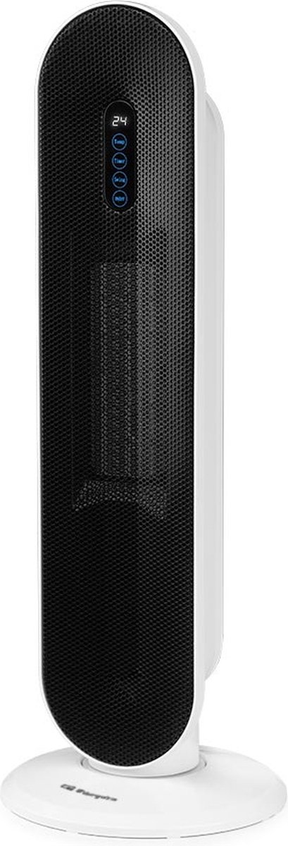 Calefactor cerámico de torre Orbegozo CR 5034, 2000W, 2 posiciones, diseño vertical, termómetro ambiente, oscilante, panel táctil LED, negro