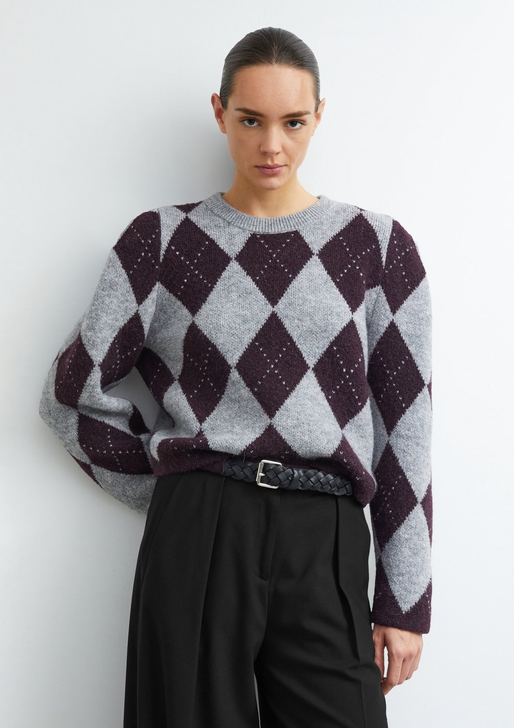 Damen Pullover mit Argyle-Muster und betonten Schultern COMMA