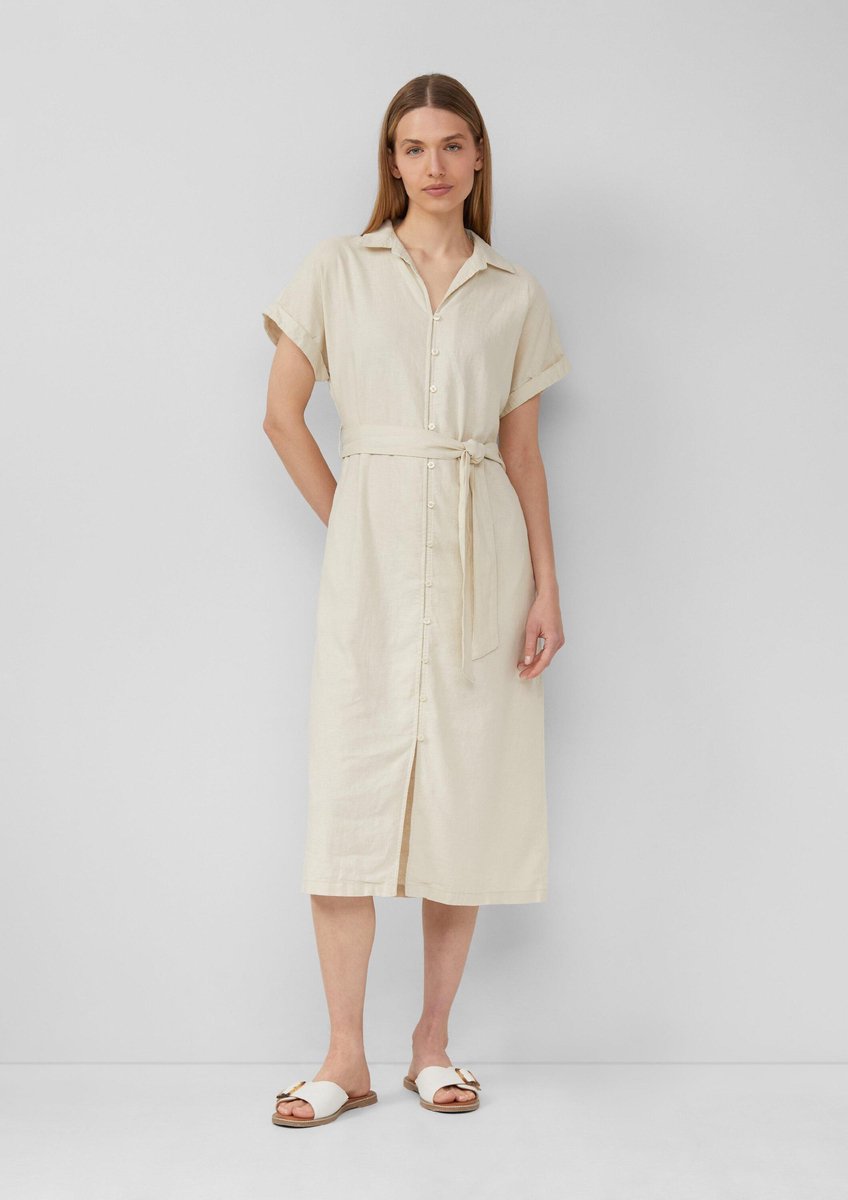 Midi-Kleid aus gemischtem Leinen in weitläufigem Schnitt mit bindbarem Gürtel Damen s.Oliver