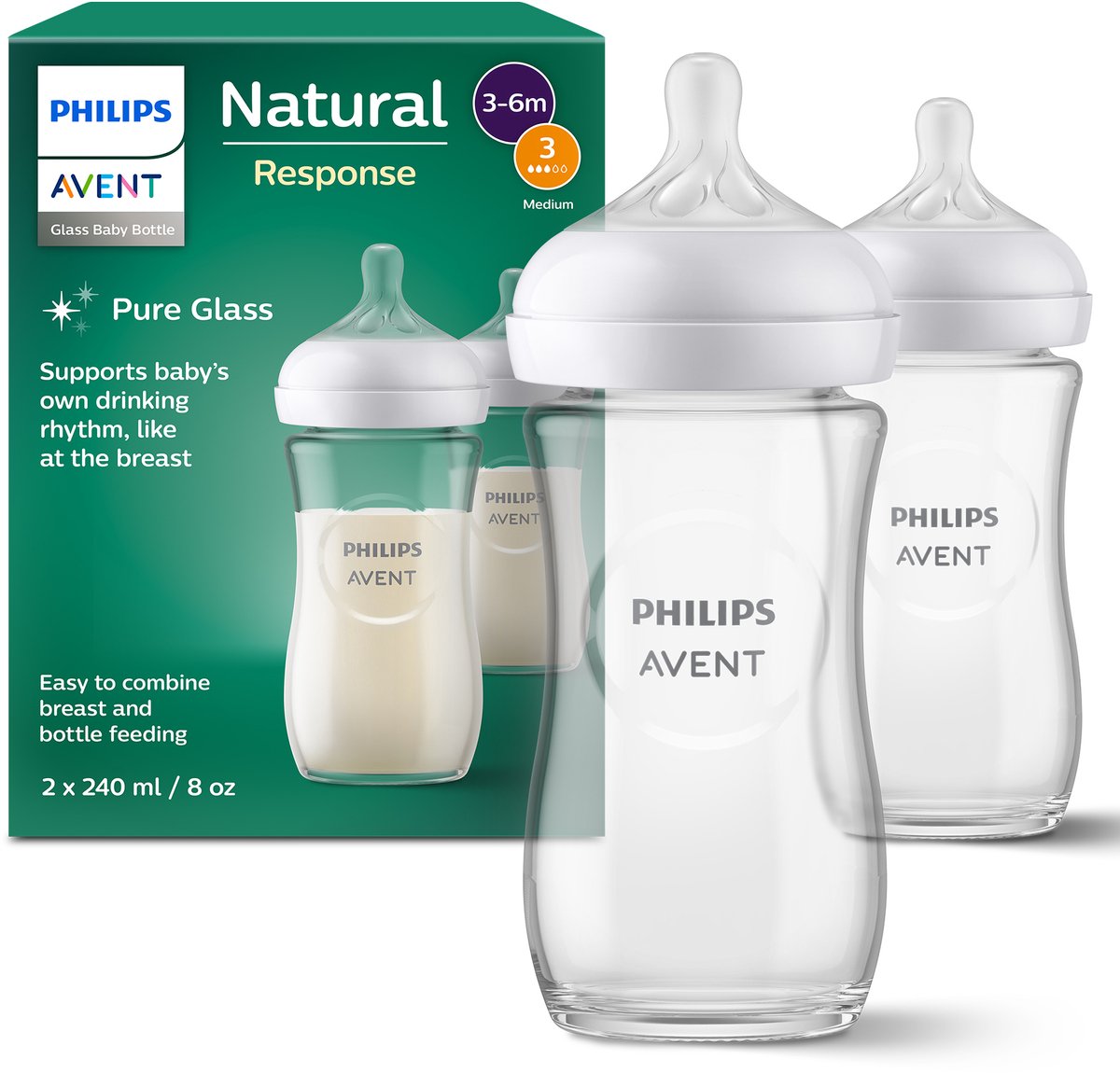 Avent Natural Response Glasflasche 1 Monat und mehr 2x240ml