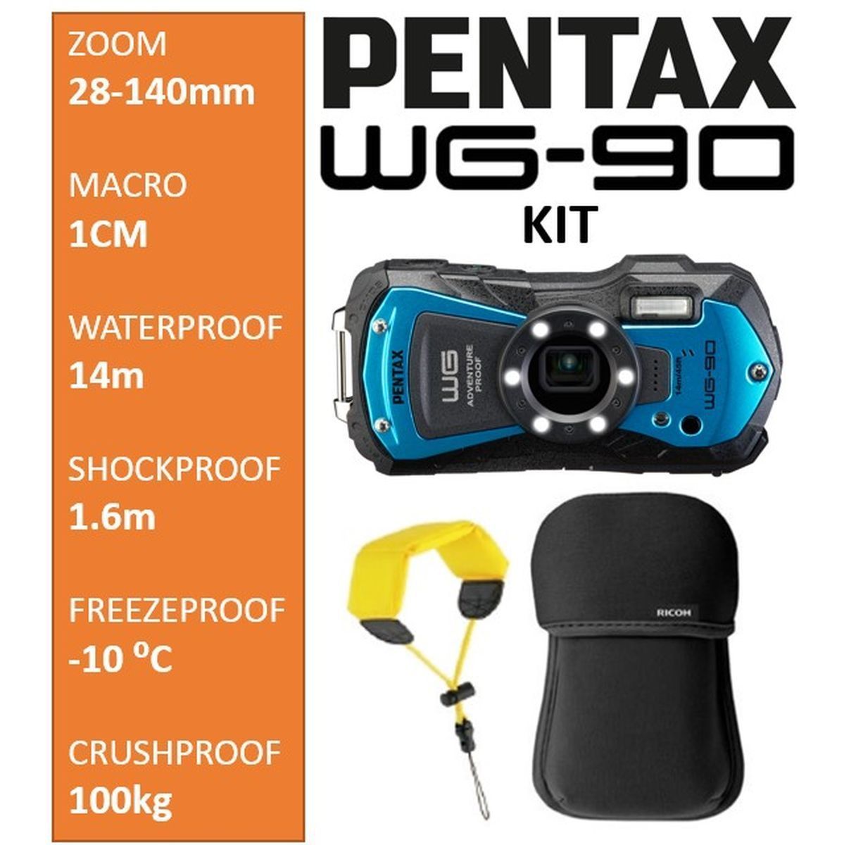 Pentax WG-90 - Compactcamera - Resistente al agua hasta 14m - Azul - Segunda (oportunidad)