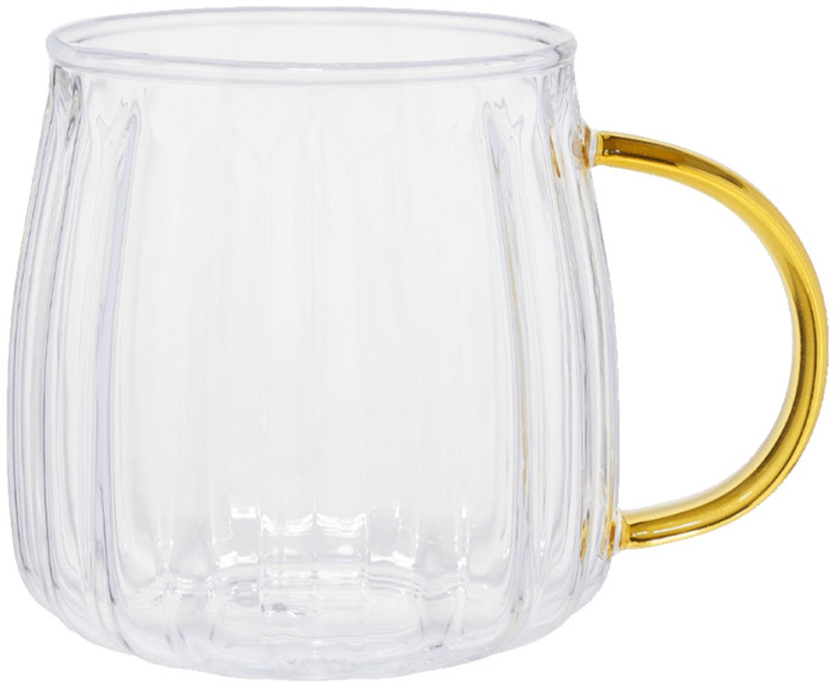 Räfflad latteglas med guldhandtag CHiATO, 400 ml – Transparent