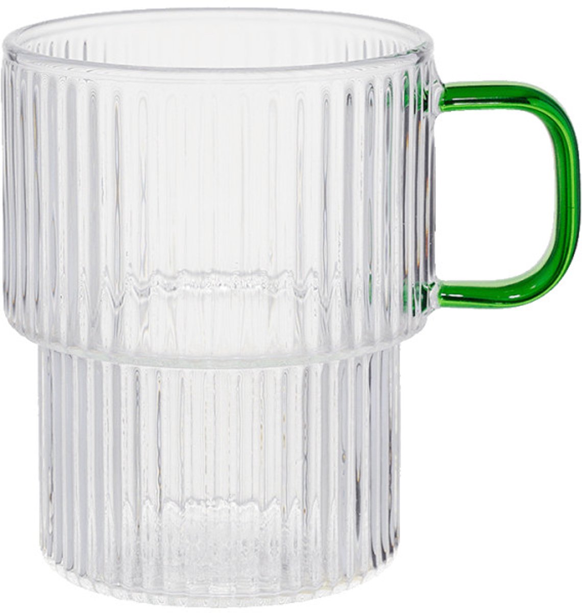 Räfflad latteglas med grönt handtag CHiATO, 300 ml – Transparent