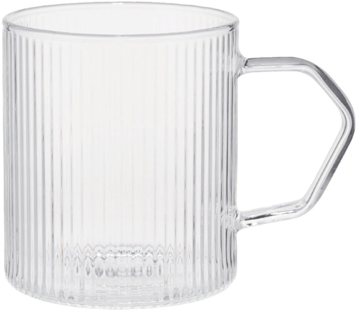 Räfflad latteglas med handtag CHiATO, 320 ml – Transparent