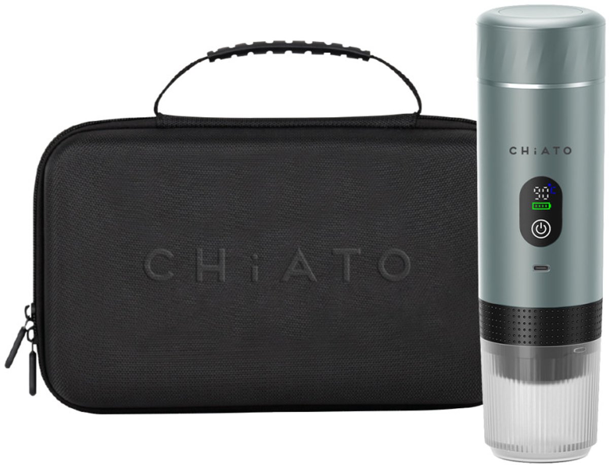 CHiATO brewPLAY Smart Traveller set med bärbar espressomaskin – Grå