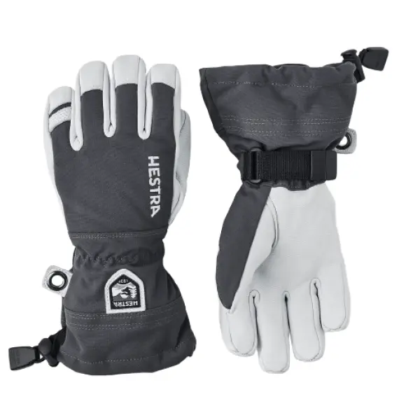 Guanti Hestra Army Leather Heli Ski Sci Bambini (4 - Grigio)