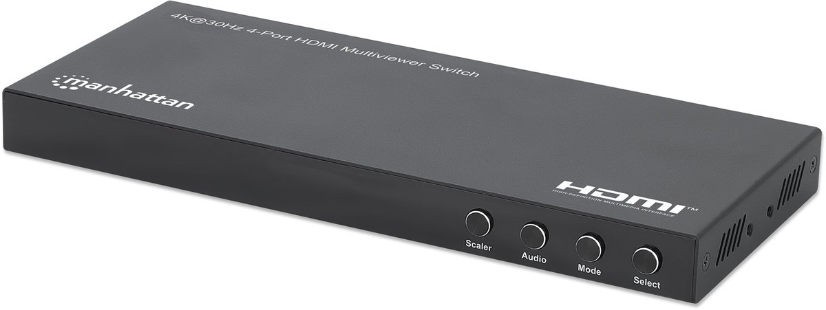 Manhattan Switch HDMI Contenitore in metallo, Con telecomando, Modo Multi-View, Possibilità di montaggio a rack, Predisposto Ultra HD, Collegamento di ricarica