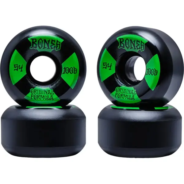 Ruedas Skate Bones 100's OG Formula V5 4 Piezas (54mm - Negro/Verde)
