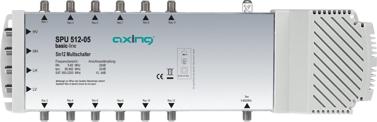 Axing SPU 512-05 SAT multiswitch Ingressi (Multiswitch): 5 (4 satellitare / 1 terrestre) Numero utenti: 12 compatibile Quad-LNB