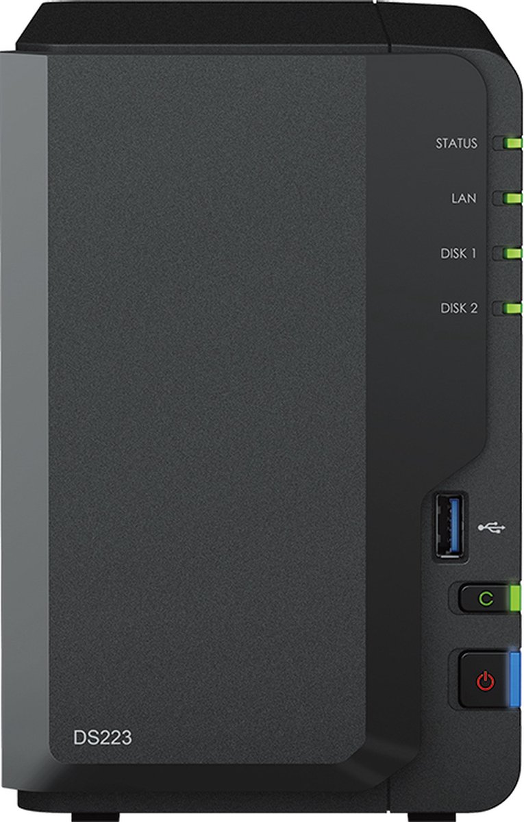Synology NAS Tower 2bay 2.5"/3.5" HDD Sata CPU Realtek Rtd1619b + 2GB RAM Ddr4 1X Gigabit X3 USB Ds223