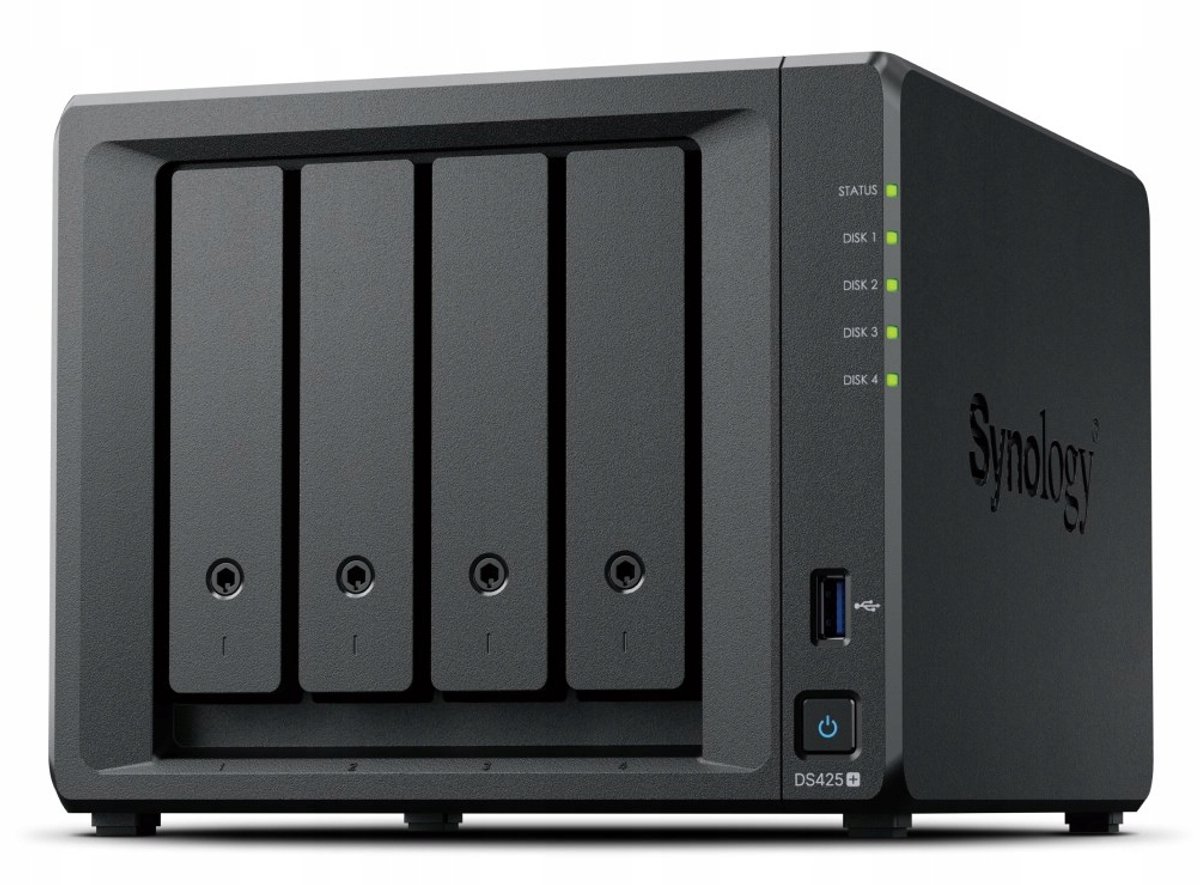 Synology NAS Tower 4X Sata, 2X Nvme, Max 40 Cam, Celeron J4125, 2GB Ram, 2.5gbe, USB 3.2, Ds425+