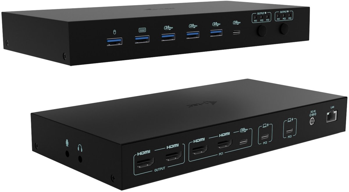 I-Tec Docking Station Usb-C Kvm Per 3 Hosts, Dual Display, Power Delivery 1X 92W/2X 65W C31kvmdockpdpro