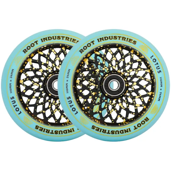 Root Lotus Sparkcykel Hjul 2-Pack (110mm - Blue/Gold Splatter)
