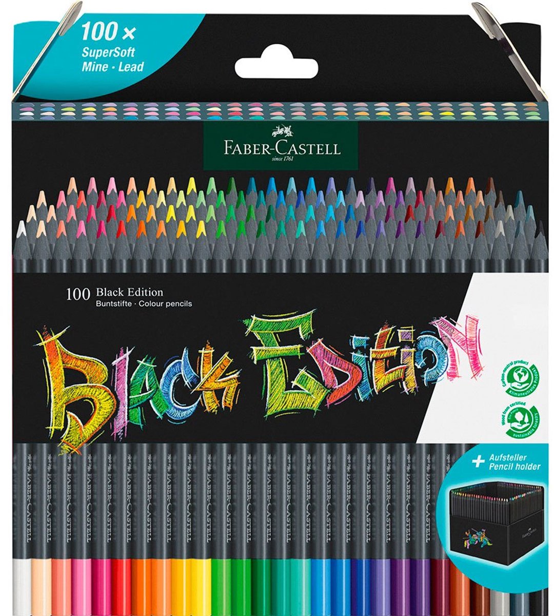 Faber Castell Astuccio Cartone Da 100 Matite Colorate Triangolari Black Edition 116411