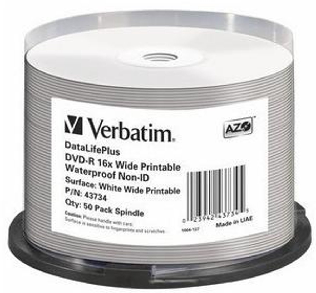 Verbatim Dvd-R 16X Wide Printable Glossy Waterproof Non-Id 50PK Spindle 43734