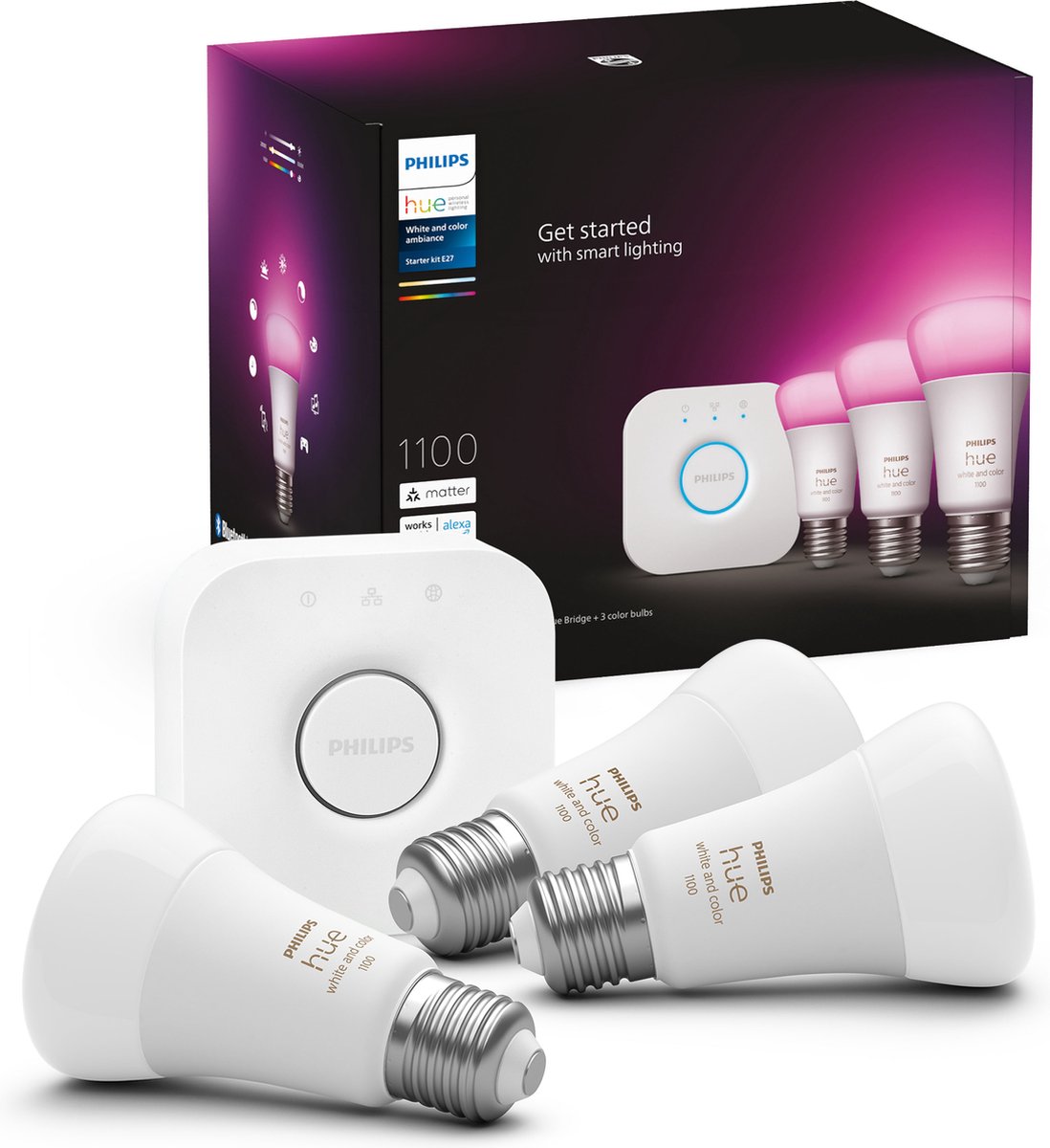 Philips Hue White And Color Ambiance Starter Kit Bridge + 3 Lampadine E27 75W 929002468811