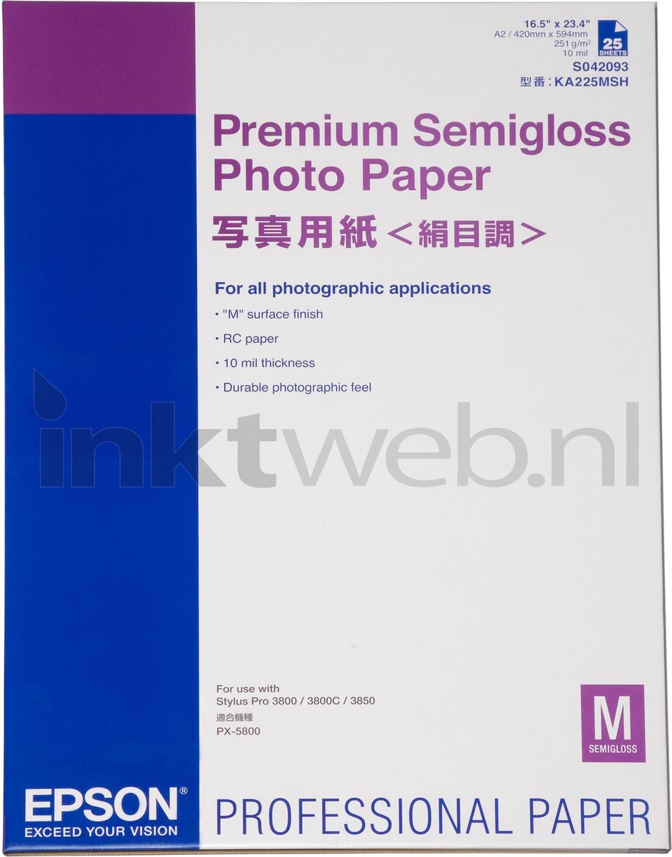 Epson Premium Semigloss Photo Paper Formato A2 (25 Fogli) 250GR C13S042093