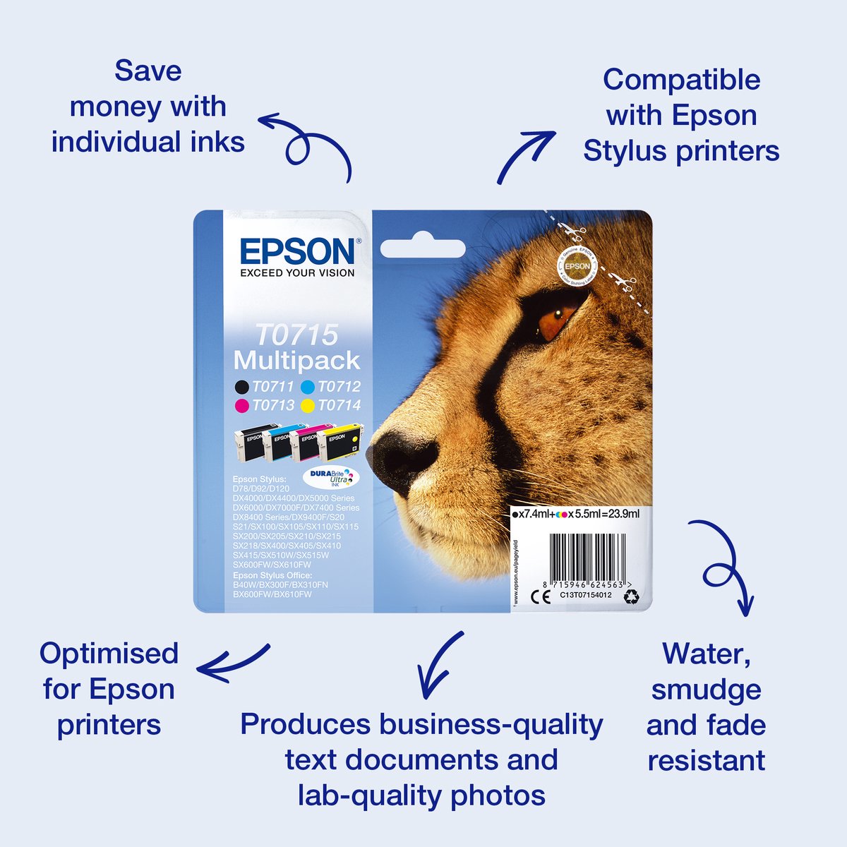 Epson Multipack 4-COLOURS T0715 Durabrite Ultra Ink C13T07154022