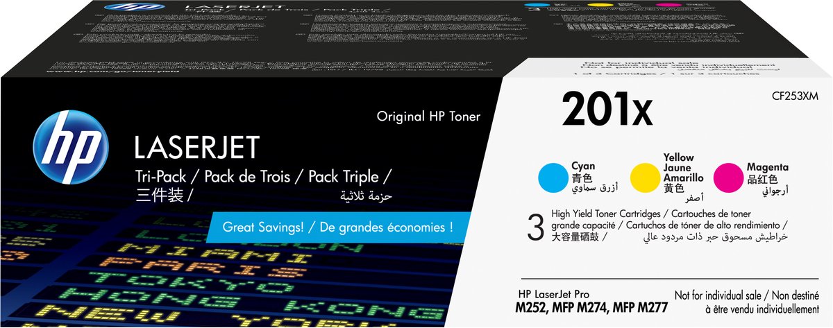 Hp 201X 3-pack High Yield Cyan/Magenta/Yellow Original Laserjet Toner Cartridges (CF253XM) CF253XM