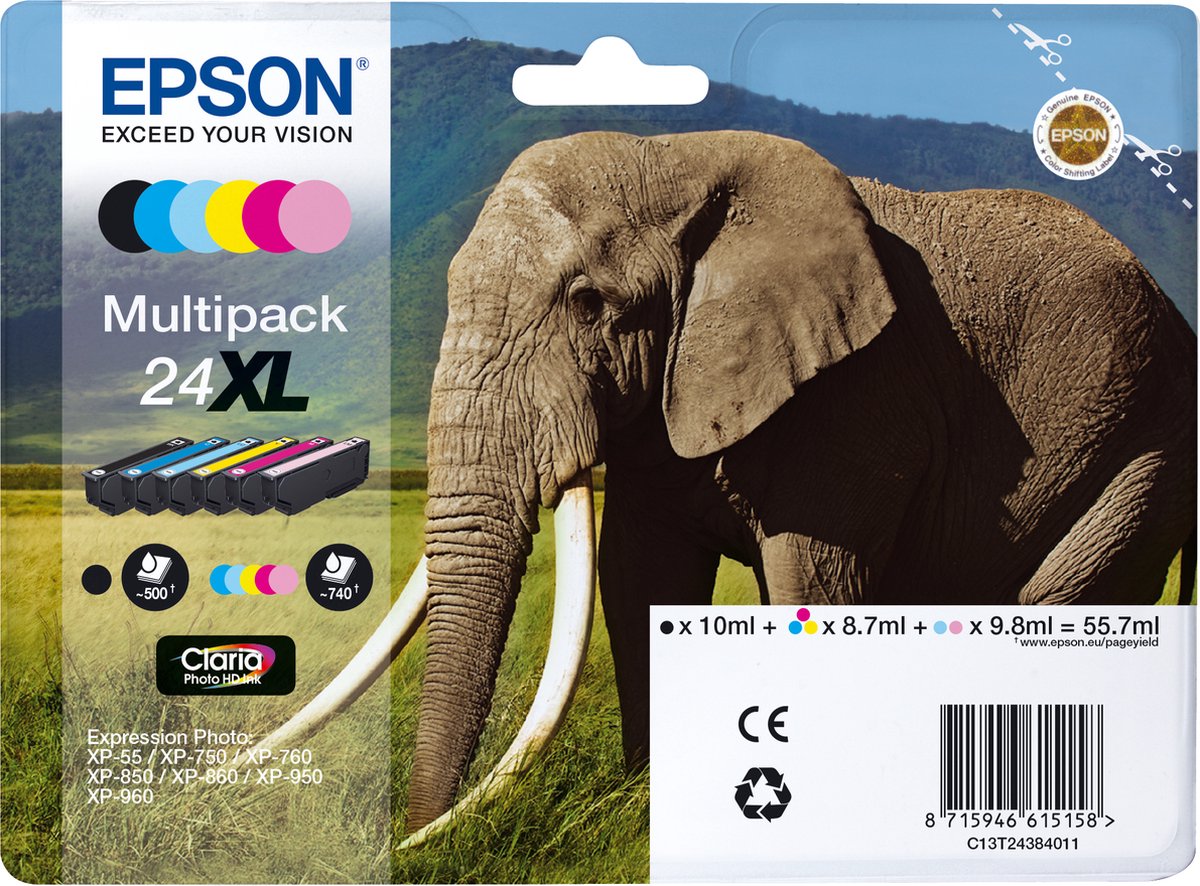 Epson Multipack 6-COLOURS 24XL Claria Photo HD Ink C13T24384021