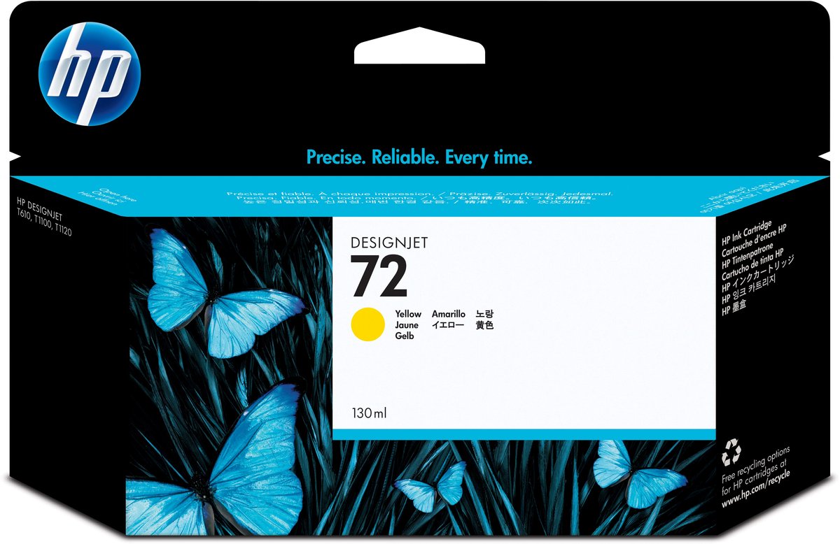 Hp Cartuccia D Inchiostro 72 Giallo, Da 130 Ml Con Vivera C9373A