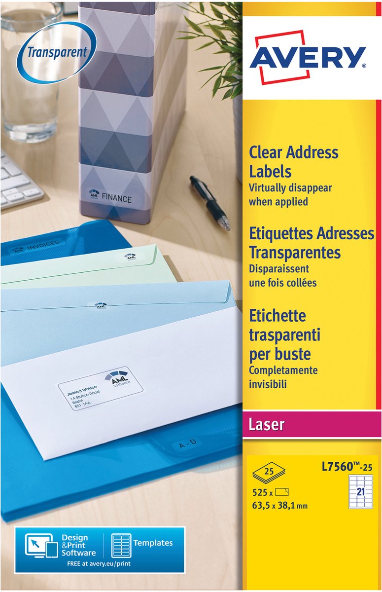 Avery Etichette Per Indirizzi 99 1X38 1 - X Foglio N 14 (25FF.) Laser (conf.da 350 Etichette) L7563-25