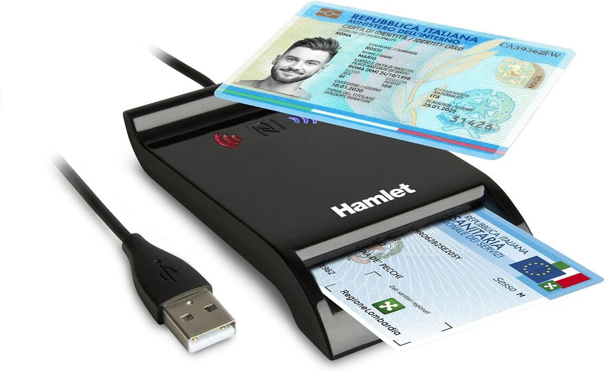 Hamlet Lettore Smart Card USB A Contatto E Wireless Nfc Per Carta Identità Italiana HUSCR-NFC