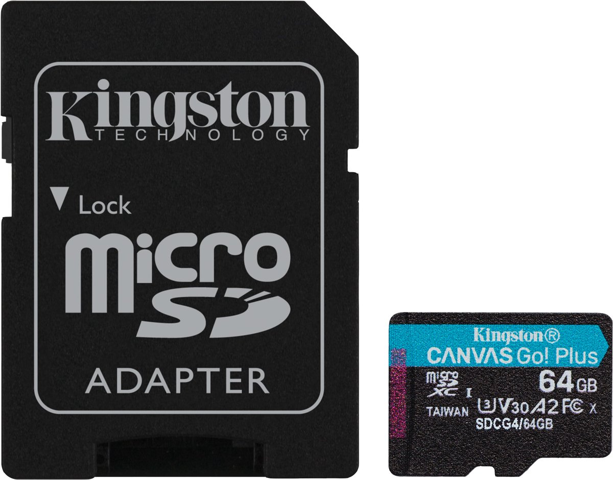Kingston 64GB Microsdxc Canvas Go Plus Gen4 200MB/s A2 U3 V30 Card + Adapter SDCG4/64GB
