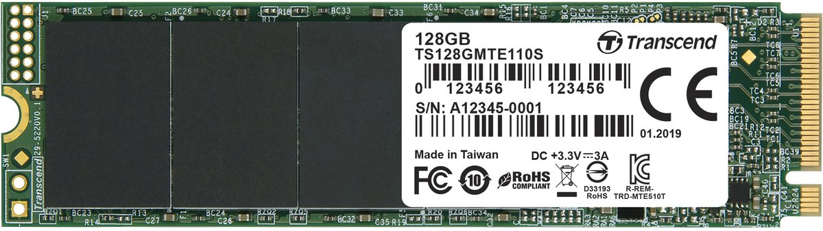 Transcend 128GB, M.2 2280,PCIE GEN3X4, 3D Tlc TS128GMTE110S