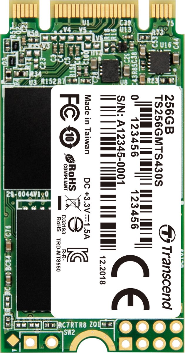 Transcend 256GB M.2 2242 SSD SATA3 B+m Key Tlc TS256GMTS430S