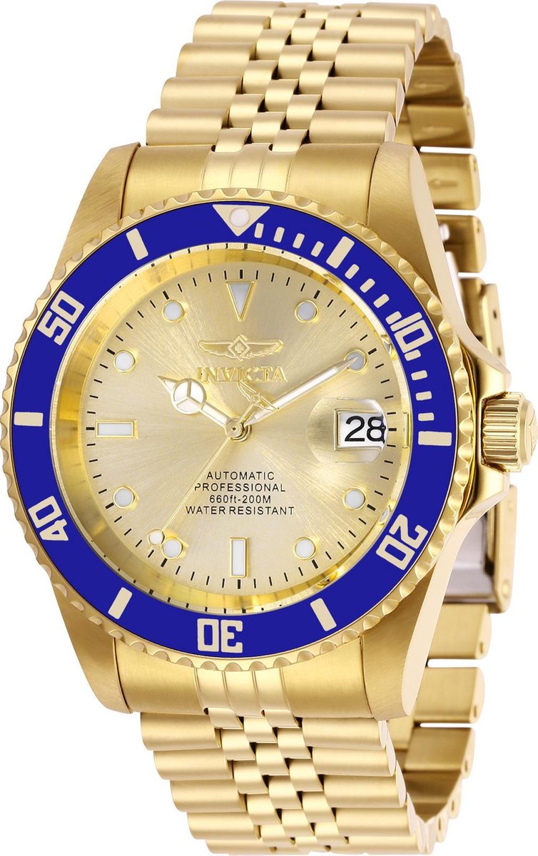 Reloj de pulsera Invicta Pro Diver - 29185 correa color: Oro amarillo Dial Metal Champán Hombre