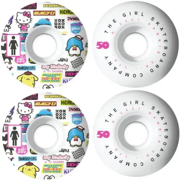 Skateboard Hjul Girl Tokyo Speed 99A 4-Pak (50mm - Hvid/Pink/Blå)