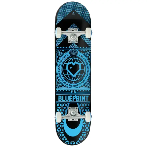 Komplet Skateboard Blueprint Home Heart (7.75" - Sort/Blå)