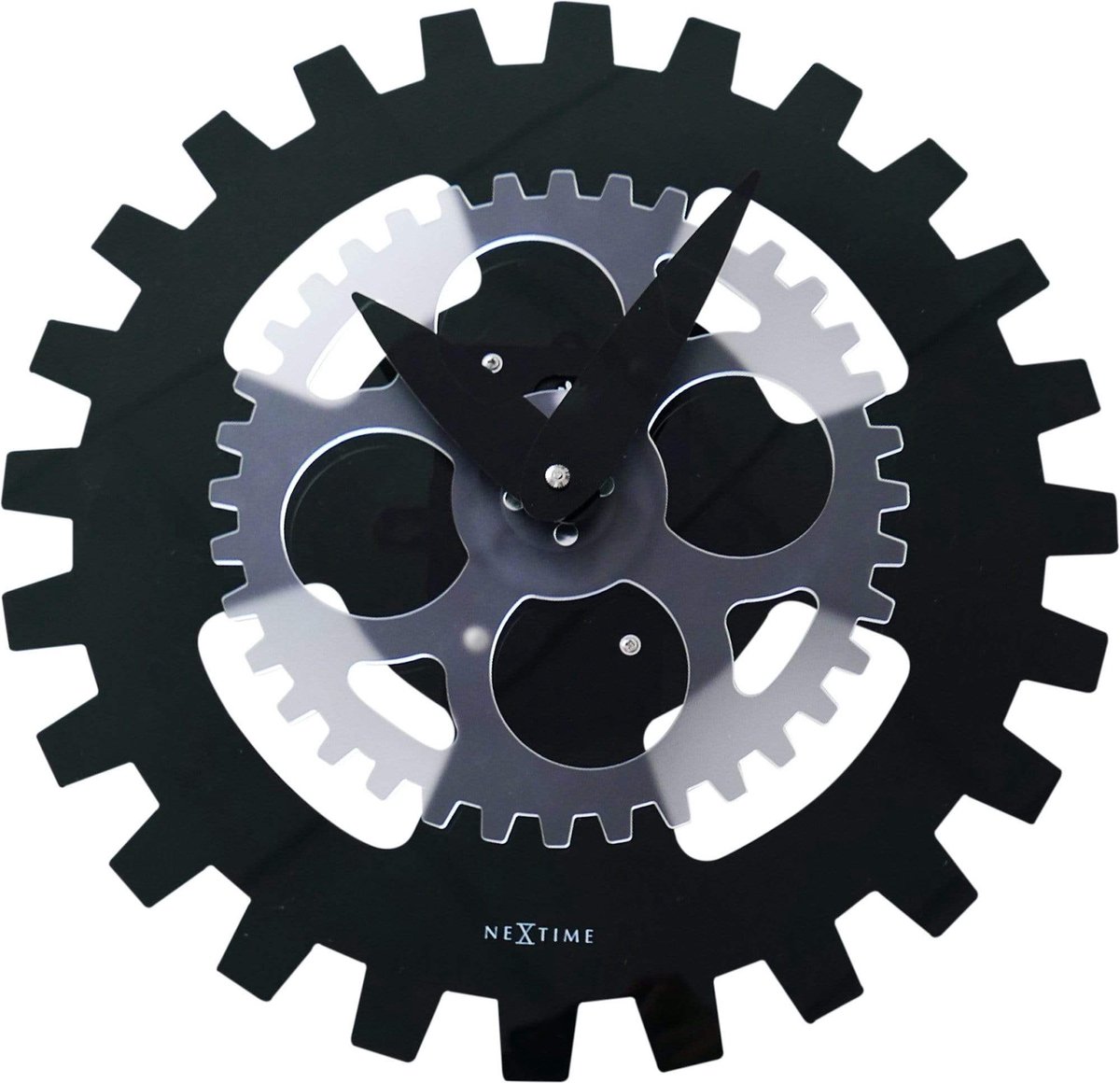 NeXtime 3241ZW Moving Gears Reloj de Pared, Negro, 39 cm