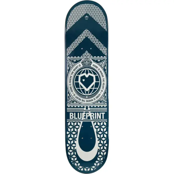 Skateboard Deck Blueprint Home Heart (8" - Blue)