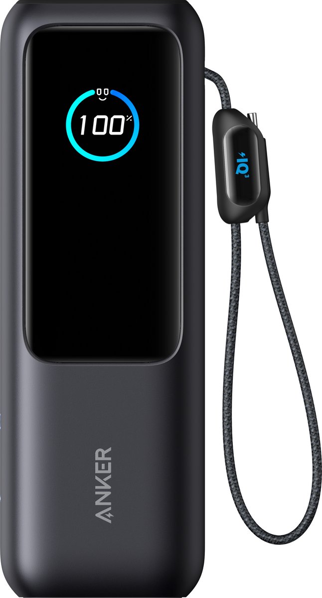 Anker Powerbank 25K 165W med indbygget USB-C-kabel - 25000 mAh