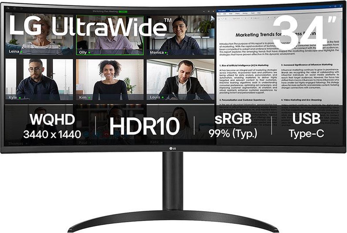 LG 34" UltraWide™ QHD Böjd skärm | USB Type-C™ - 34WR55QK-B