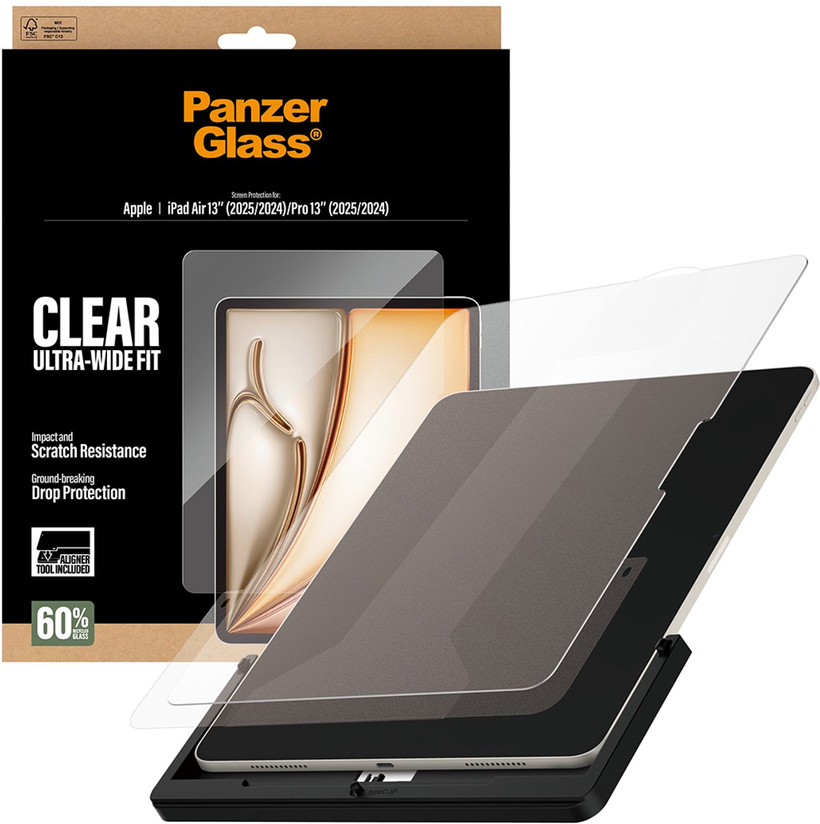 PanzerGlass Screen Protector iPad Air 13" (2024-2026) | Pro 13" (2024-2025) | Ultra-Wide Fit w. Fastfit tool
