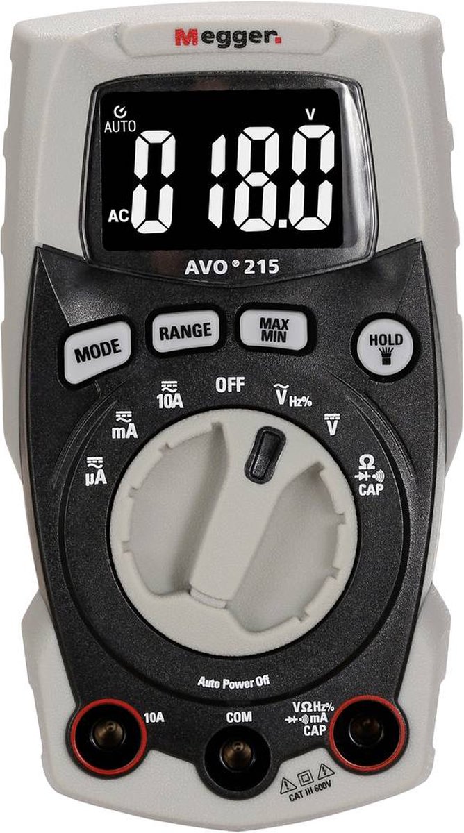 Megger AVO215 Multimètre numérique test de continuité, mémoire de valeur temporaire, avec rétroéclairage de lécran, mesure de capacité CAT III 600 V Affichage