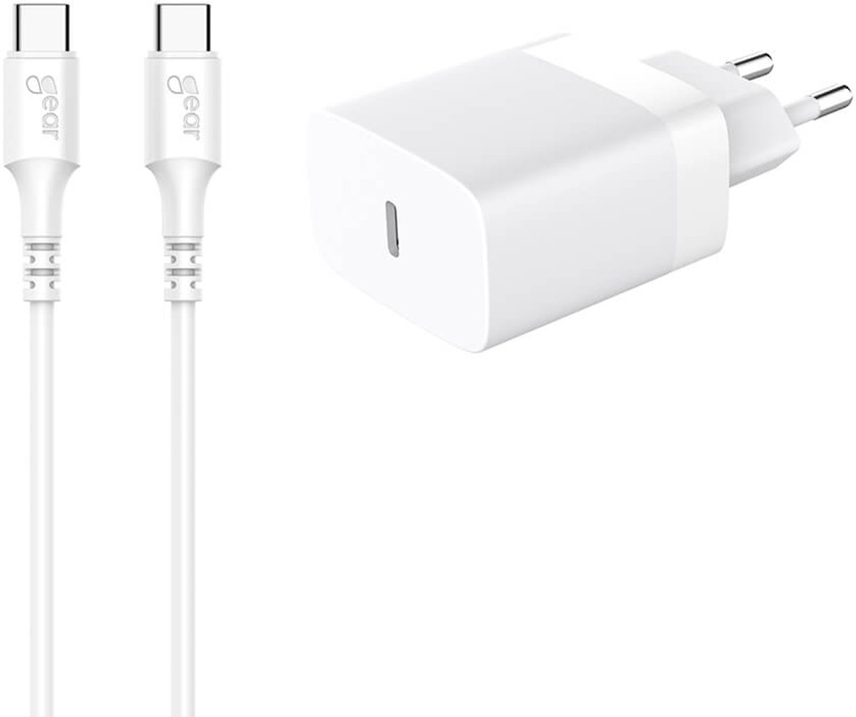 GEAR Charger 220V 1xUSB-C PD/PPS 30W + USB-C to USB-C Cable - White