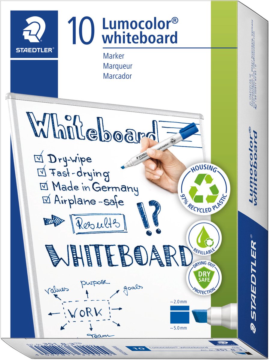 Staedtler LUMOCOLOR WB-MARKER, 10 STK, 2-5mm BLÅ