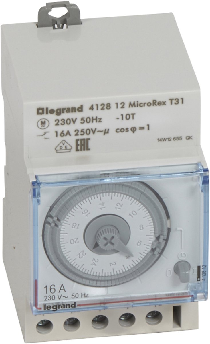Legrand 412812 Programmateur horaire pour rail analogique 230 V 4000 W