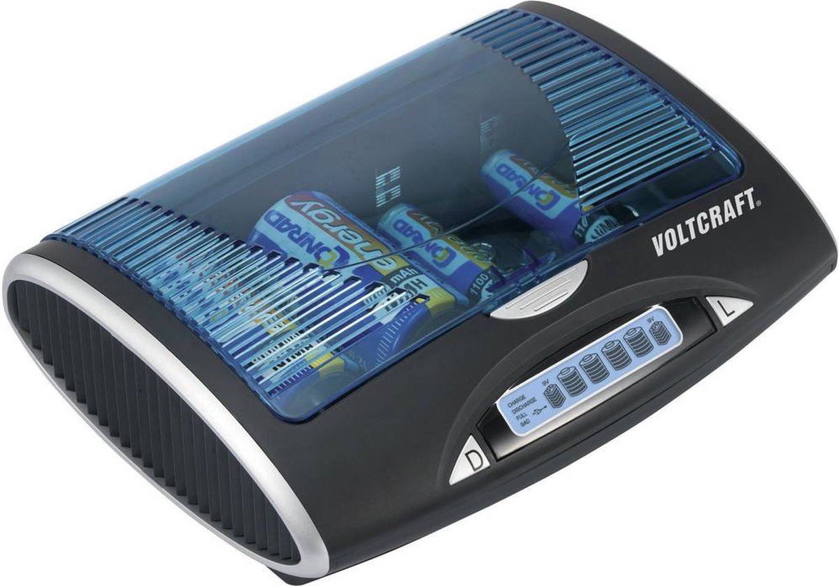 VOLTCRAFT P-600 Chargeur de piles rondes NiMH LR03 (AAA), LR6 (AA), LR14 (C), LR20 (D), 6LR61 (9 V)
