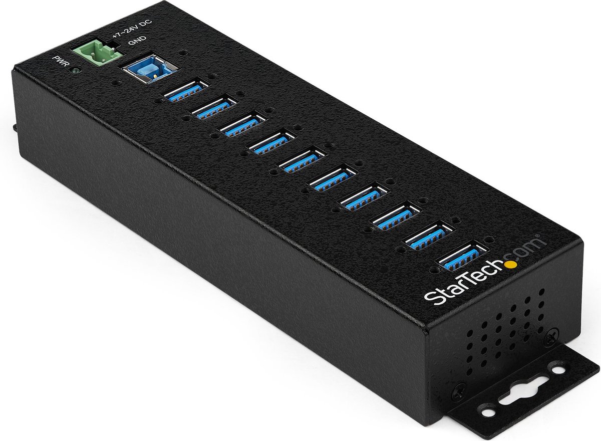 StarTech.com 10-Port Industrial USB 3.0 Hub with External Power Adapter - hub - 10 ports USB hub - USB 3.2 - 10 ports - Sort